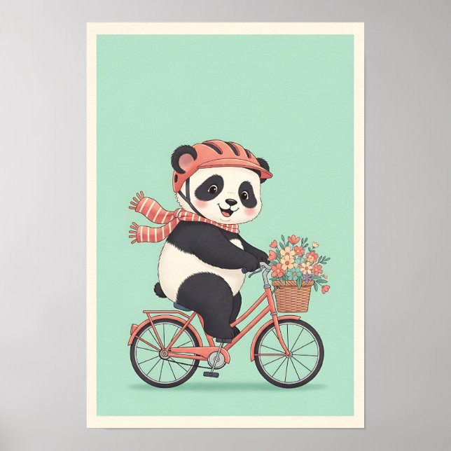 Panda Riding Bicycle Nursery Art Poster (Front)