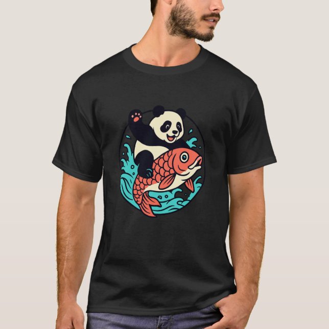 Panda Riding Koi Fish T-Shirt (Front)