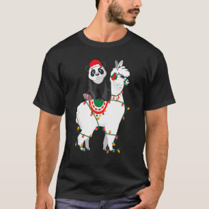 Panda Riding Llama Lights Santa Christmas Pajama T-Shirt