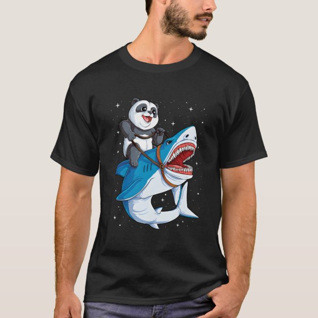 Panda Riding Shark Space Galaxy Jawsome T-Shirt (Front)