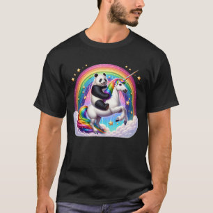 Panda Riding Unicorn Galaxy Rainbow Lover Girl T-Shirt