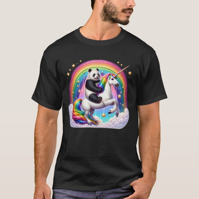 Panda Riding Unicorn Galaxy Rainbow Lover Girl T-Shirt (Front)