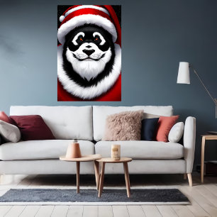 Panda Santa Claus Portrait AI Art Poster