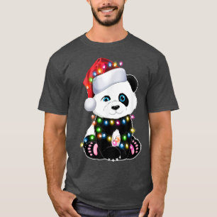 Panda Santa Hat Lights Christmas Pajama Gifts For T-Shirt