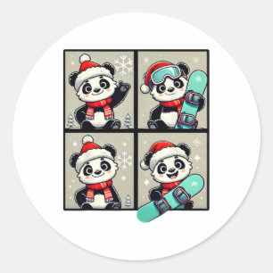 Panda Santa Skiing Snowboard Winter Mountain Trip Classic Round Sticker