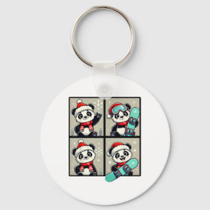 Panda Santa Skiing Snowboard Winter Mountain Trip Key Ring