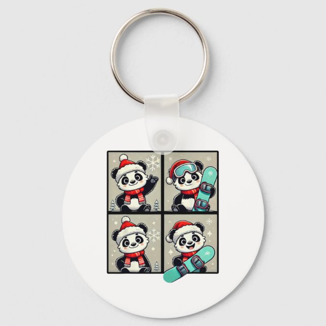 Panda Santa Skiing Snowboard Winter Mountain Trip  Key Ring (Front)