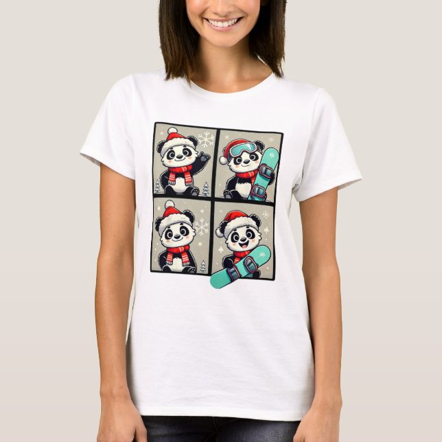 Panda Santa Skiing Snowboard Winter Mountain Trip  T-Shirt (Front)