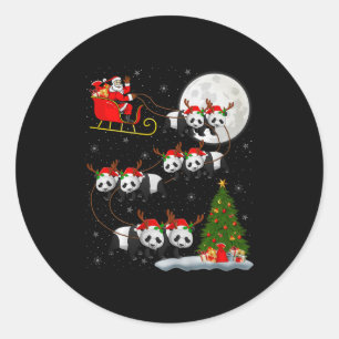 Panda Santa Sleigh Flying Funny Magical Christmas  Classic Round Sticker