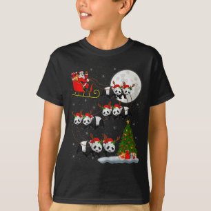 Panda Santa Sleigh Flying Funny Magical Christmas  T-Shirt