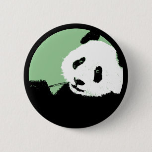 panda. seagreen circle. 6 cm round badge