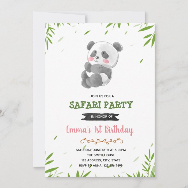 Panda shower birthday party invitation (Front)