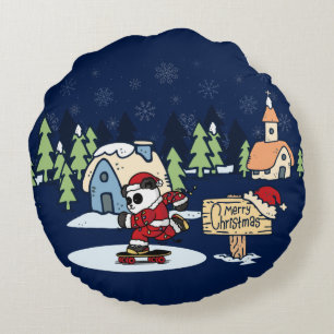 Panda Skateboarder Christmas Design Round Cushion