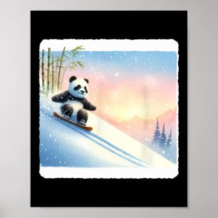 Panda Snowboarding Down Snowy Slope. Snowboard Sno Poster