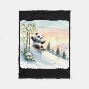 Panda Snowboarding Through Bamboo Snowy Slope. Sno Fleece Blanket