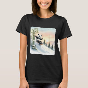 Panda Snowboarding Through Bamboo Snowy Slope. Sno T-Shirt