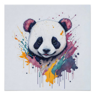 Panda Splash Art Painting Poster