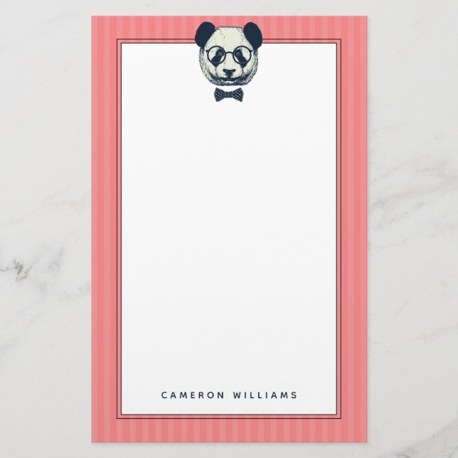 Panda Stripes | Add Your Name Stationery (Front)