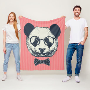 Panda Stripes Fleece Blanket
