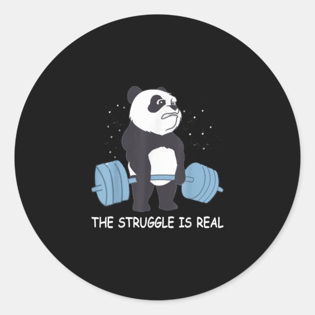 Panda Struggle Is Real Bear Deadlift Funny Gym . Classic Round Sticker (Front)