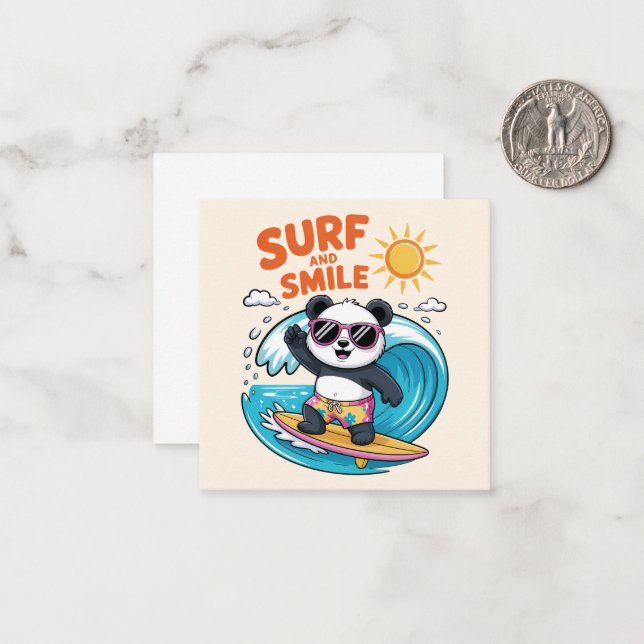 Panda Surf Smile Child Summer Card (Front/Back In Situ)