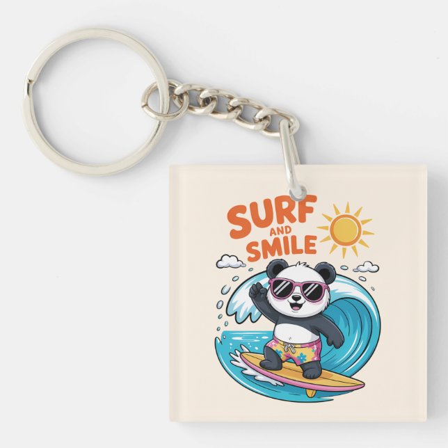 Panda Surf Smile Child Summer Key Ring (Front)