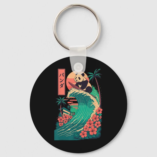 Panda Surfing Japanese _2  Key Ring (Front)