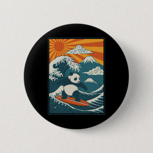 Panda Surfing Japanese _4  6 Cm Round Badge
