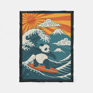 Panda Surfing Japanese _4 Fleece Blanket