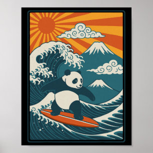 Panda Surfing Japanese _4  Poster