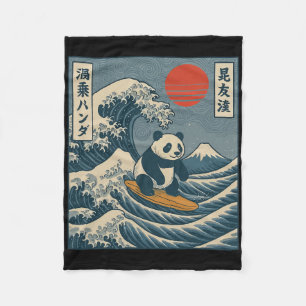 Panda Surfing Japanese _6 Fleece Blanket