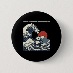 Panda Surfing Japanese Wave Great Wave _1 6 Cm Round Badge