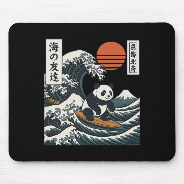 Panda Surfing Japanese Wave Great Wave _2  Mouse Pad (Front)