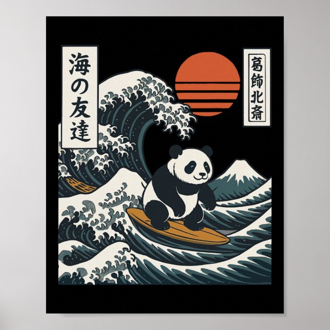 Panda Surfing Japanese Wave Great Wave _2  Poster (Front)