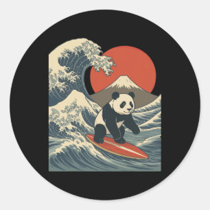 Panda Surfing Japanese Wave Great Wave _4 Classic Round Sticker