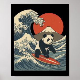 Panda Surfing Japanese Wave Great Wave _4 Poster