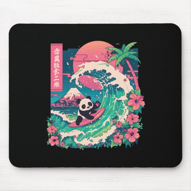 Panda Surfing Japanese Wave Great Wave _6  Mouse Pad (Front)