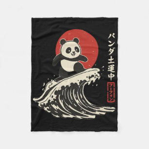 Panda Surfing Japanese Wave Great Wave Fleece Blanket
