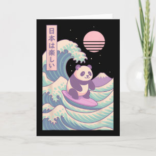 Panda Surfing Japanese Wave Japan Card