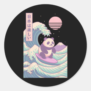 Panda Surfing Japanese Wave Japan Classic Round Sticker