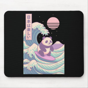 Panda Surfing Japanese Wave Japan Mouse Pad