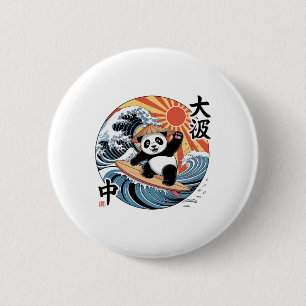 Panda Surfing Japanese Wave Retro Asian Ocean Summ 6 Cm Round Badge