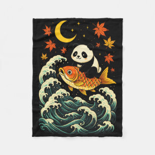 Panda Surfing Wave - Funny Japanese Animal Art Fleece Blanket