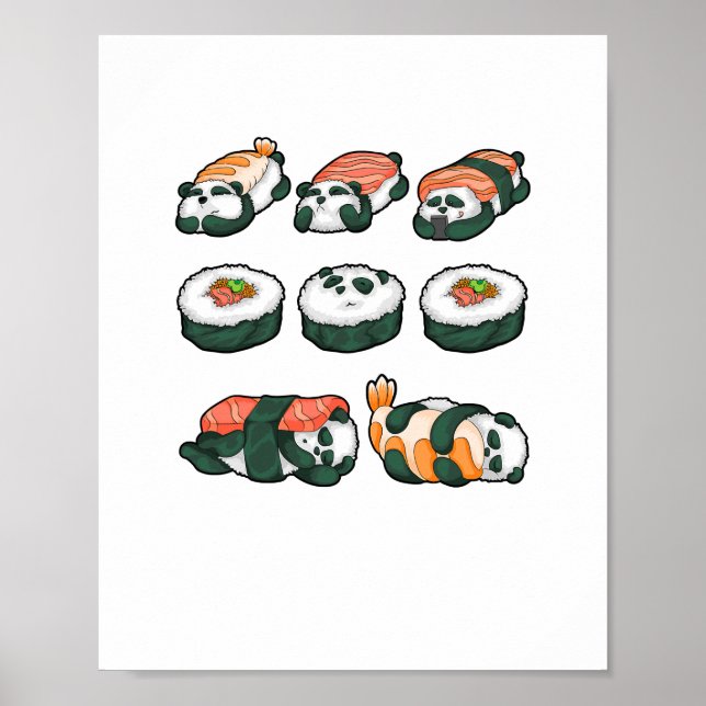 Panda Sushi Cute Maki Lover Funny Food Gift Poster (Front)