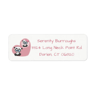 Panda Teddy Bear Pink Heart Wedding Engagement Return Address Label
