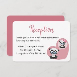 Panda Teddy Bear Pink Heart Wedding Reception Invitation