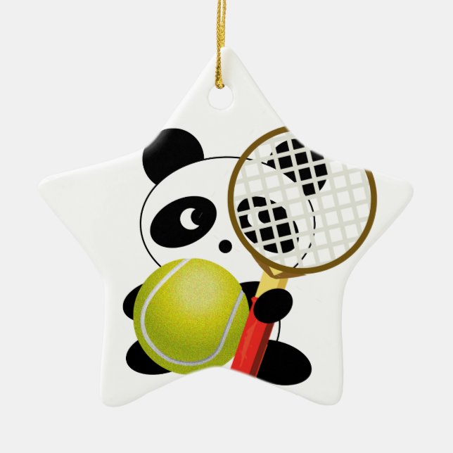 Panda tennis ceramic tree decoration (Front)