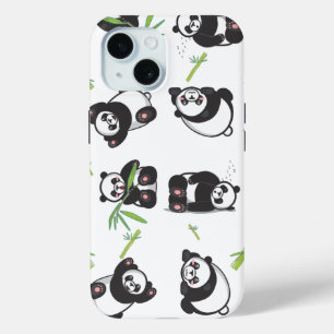 panda tile cute pattern blue iPhone 15 case