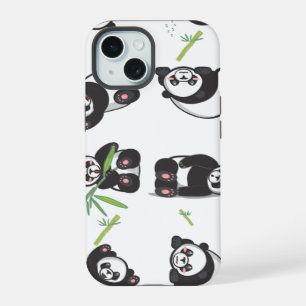 panda tile cute pattern blue iPhone 15 case