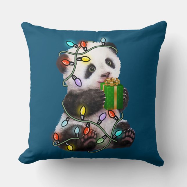 Panda Tree Christmas Lights Xmas For Pet Lover Cushion (Front)